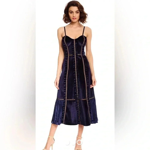 Self Portrait SZ 0 Blue Velvet Paneled Dress - Picture 1 of 14